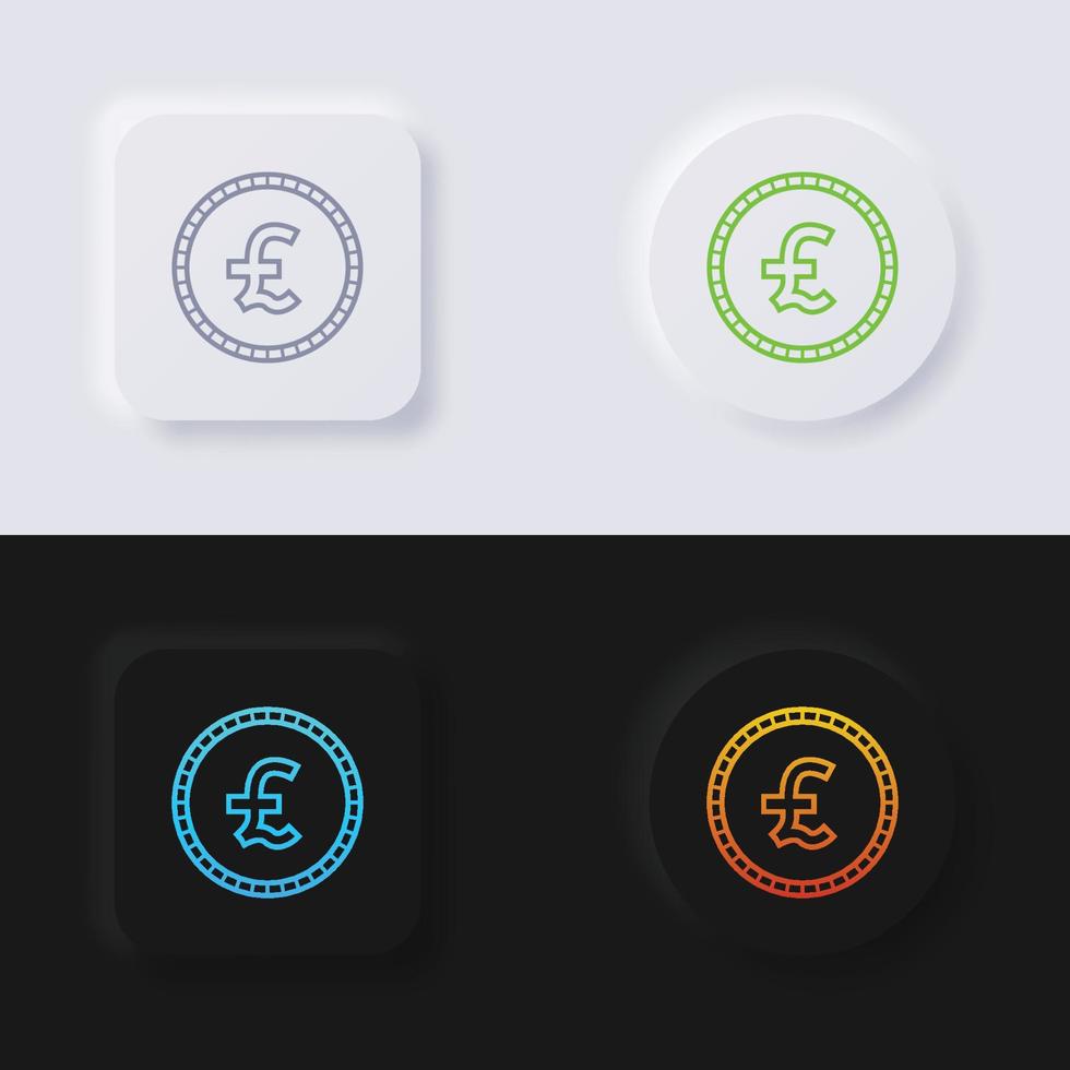 conjunto de ícones de botão de símbolo de moeda de libra esterlina da inglaterra, design de interface do usuário macio de botão de neumorfismo multicolorido para web design, interface do usuário de aplicativo e muito mais, botão, vetor. vetor