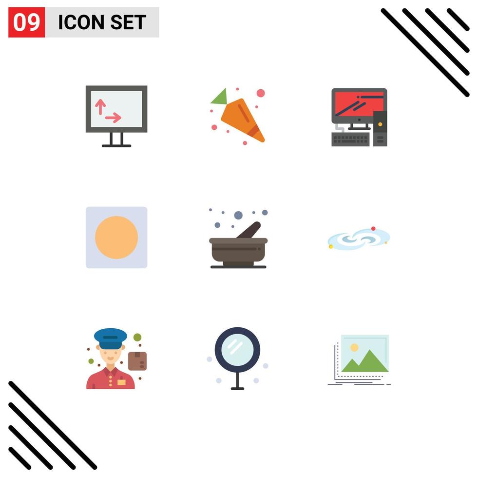 9 interface de usuário pacote de cores planas de sinais e símbolos modernos de layout de cozinha de escritório de pilão elementos de design de vetores editáveis