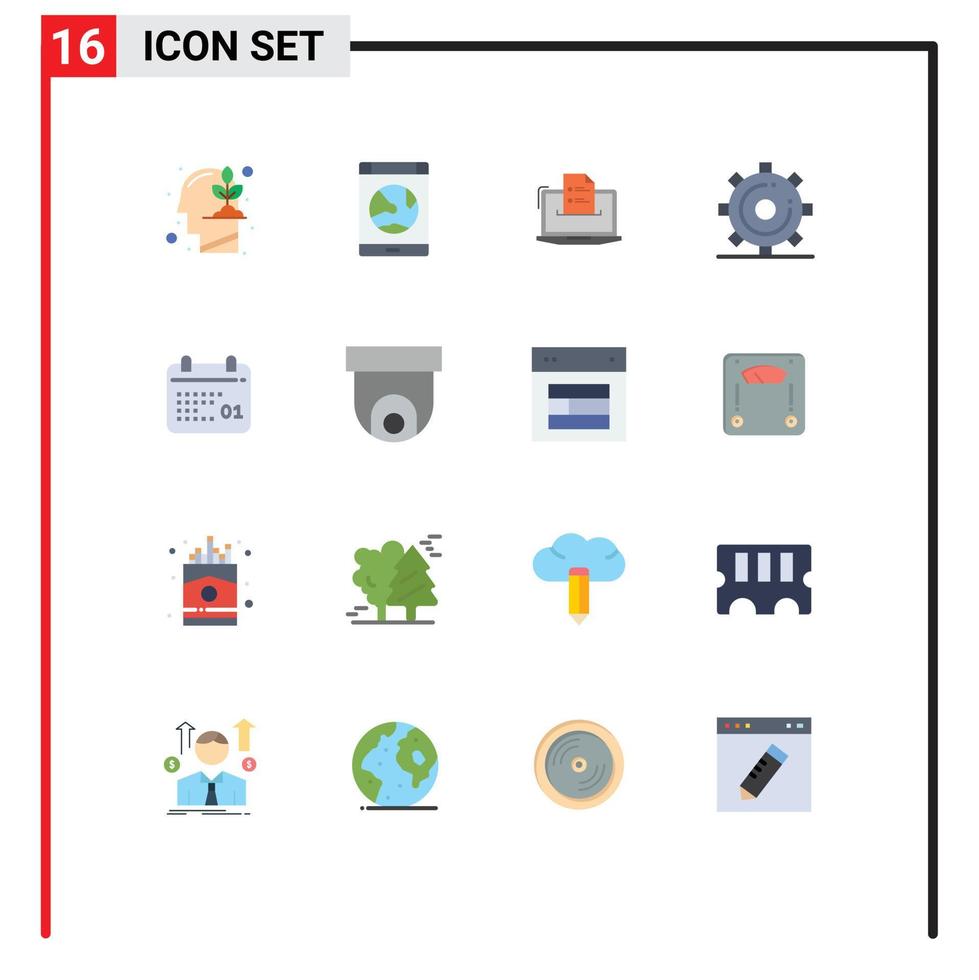 pacote de cores planas de 16 símbolos universais de habilidades de smartphone da web de mídia pacote editável on-line de elementos de design de vetores criativos