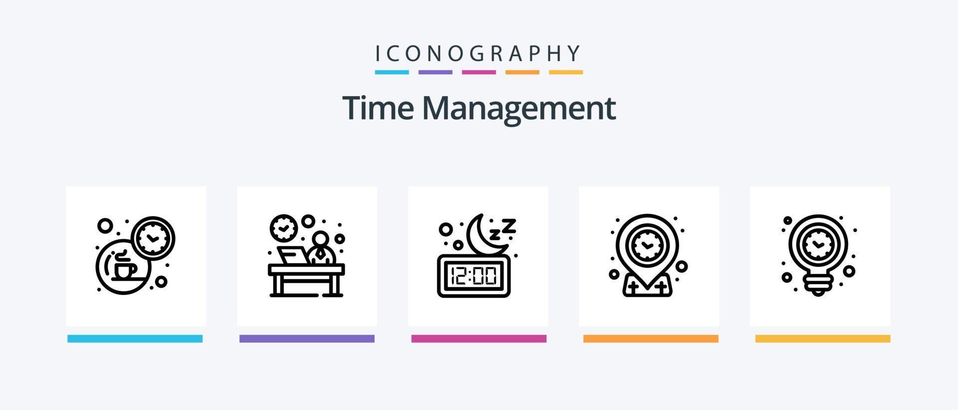 pacote de ícones da linha 5 de gerenciamento de tempo, incluindo bolsa. relógio de parede. ver. cronômetro. Tempo. design de ícones criativos vetor