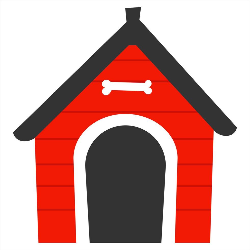 casa de cachorro vermelha colorida em estilo cartoon com símbolo de osso isolado no fundo branco para design de livros infantis vetor