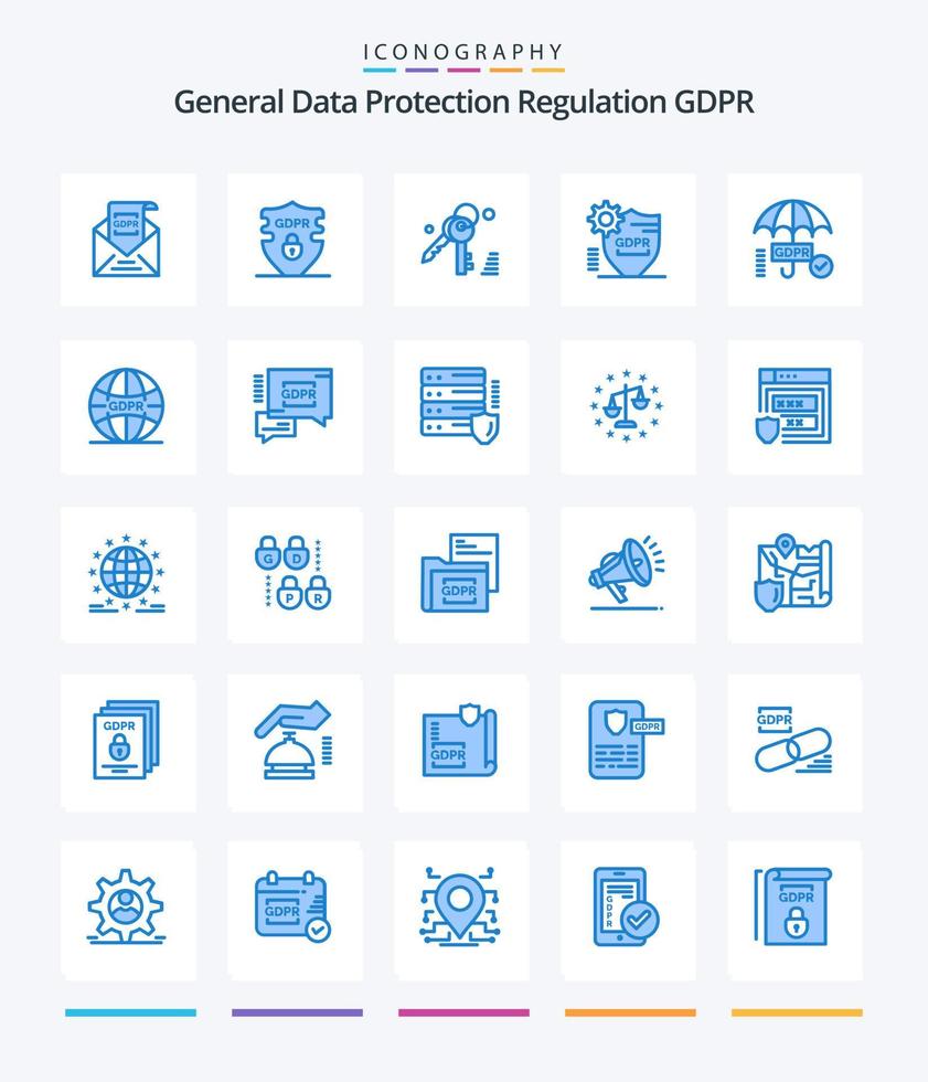 pacote de ícones azuis creative gdpr 25, como gdpr. seguro. segurança. proteção. RGPD vetor