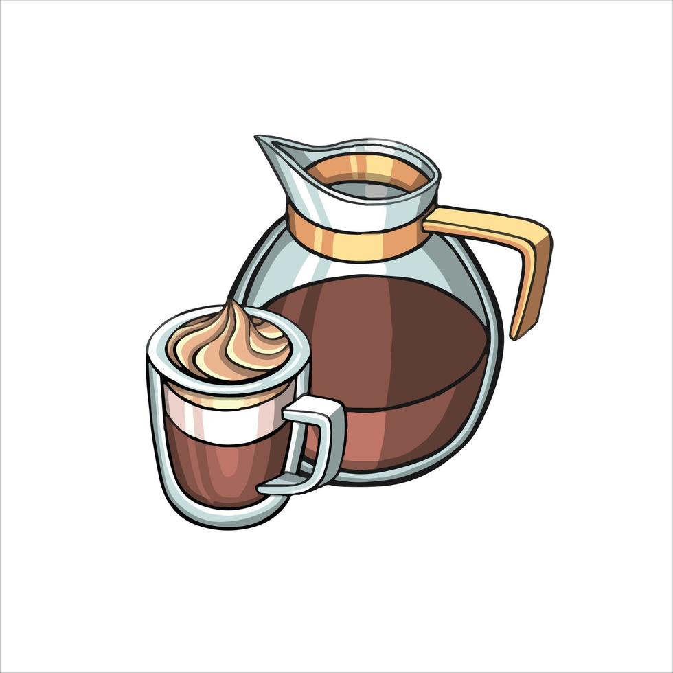 cafeteira e xícara de ilustração de cappuccino vetor