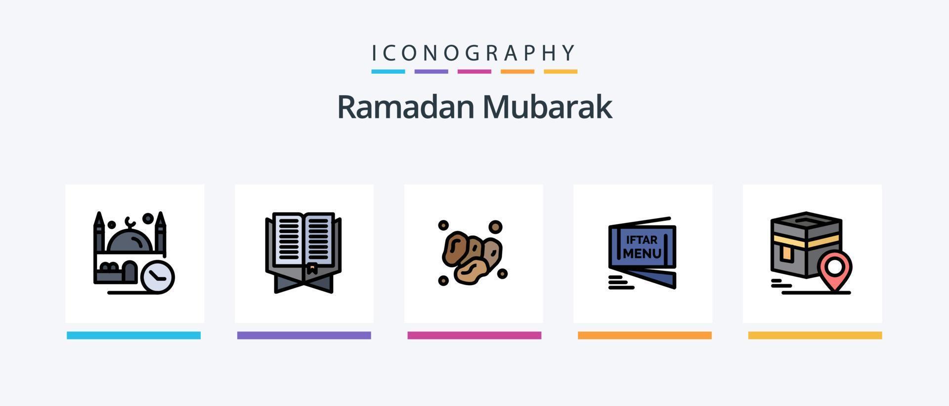 A linha do Ramadã encheu o pacote de 5 ícones, incluindo a manhã. Sol. muçulmano. muçulmano. PIN. design de ícones criativos vetor