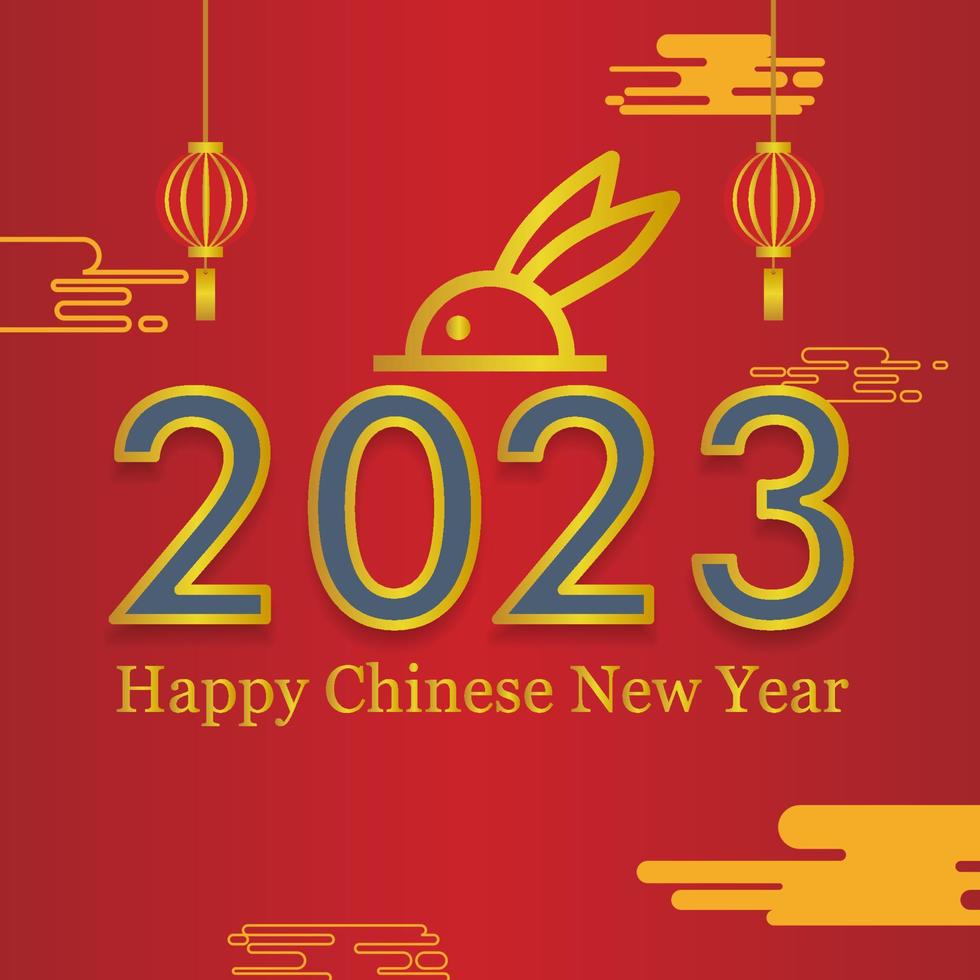 ano novo chinês 2023 quadrado de design de ano de coelho em ouro e cor vermelha para postagem em mídia social, promoção, cartão de felicitações, aplicativos móveis, design de banner e ilustrações vetoriais de fundo de anúncios na web eps10 vetor