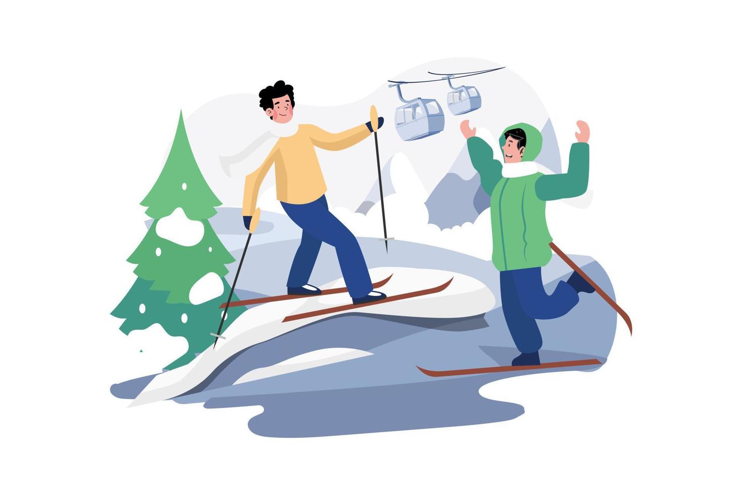 crianças felizes esquiando conceito de ilustração em fundo branco vetor