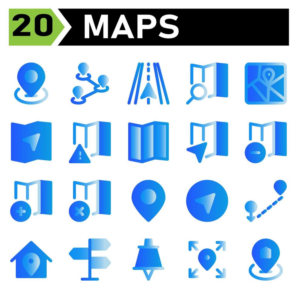 o ícone de mapas inclui o marcador de localização do mapa, a rota de navegação, os mapas de direção, o conjunto de ícones da estrada incluem vetor