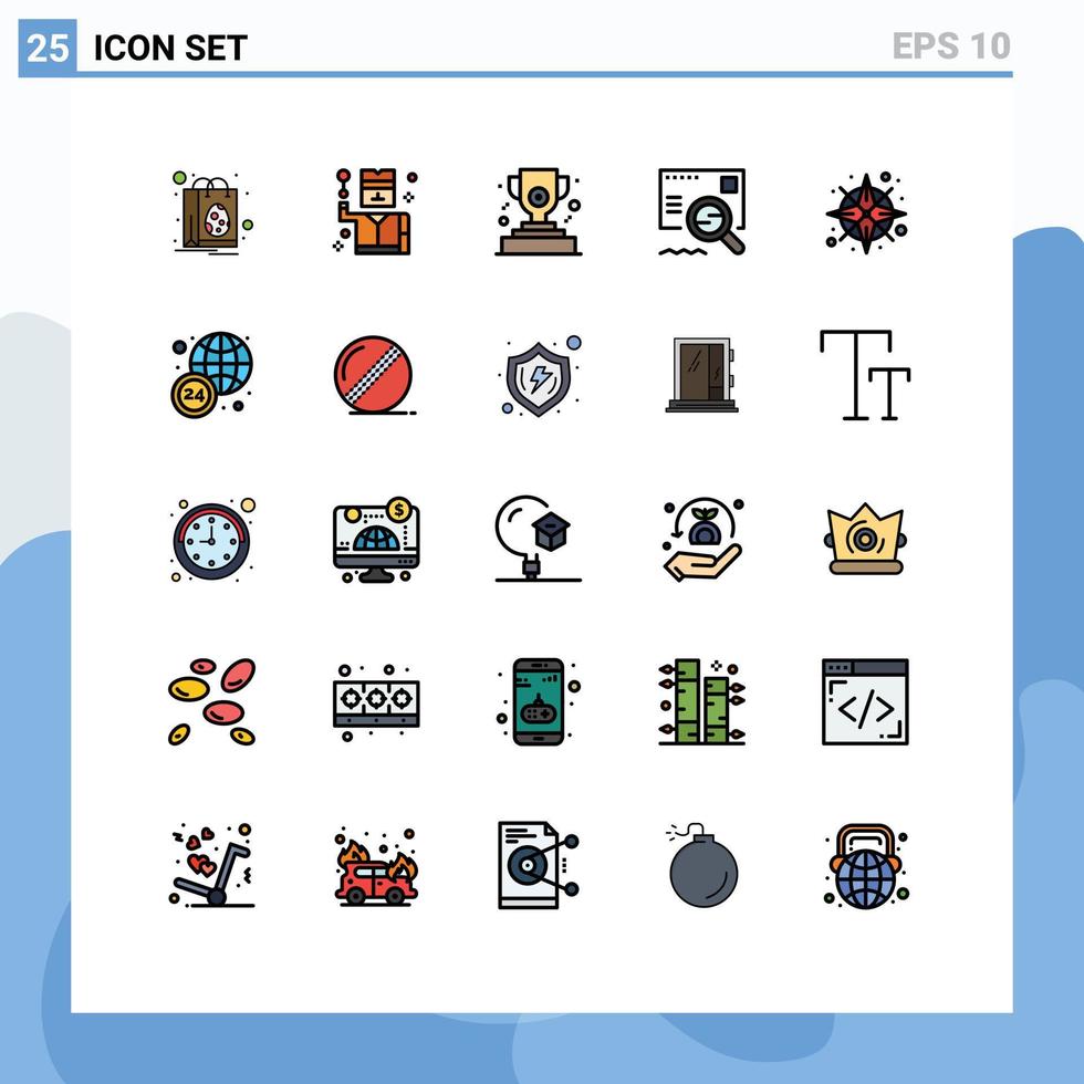 25 símbolos de sinais de cor plana de linha preenchida universal de bússola de navegação prêmio pesquisa de e-mail editável elementos de design vetorial vetor