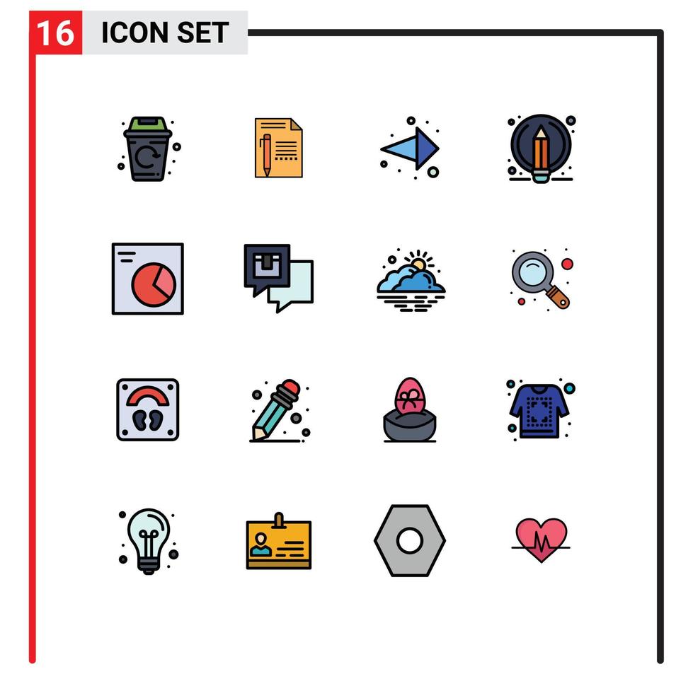 16 conceito de linha cheia de cores planas para sites móveis e aplicativos analíticos caneta lápis editar elementos de design de vetores criativos editáveis à direita