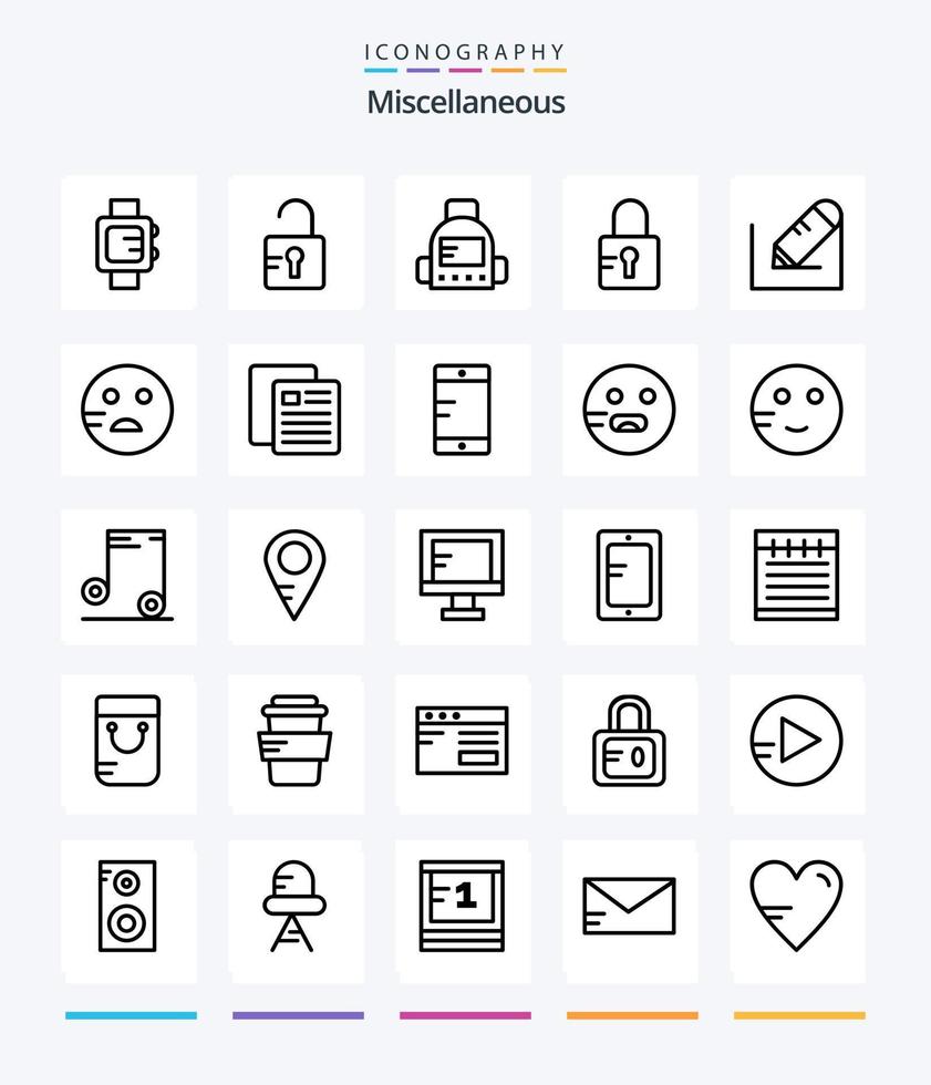 pacote criativo de 25 ícones de contorno, como emojis. escola. Educação. texto. lápis vetor