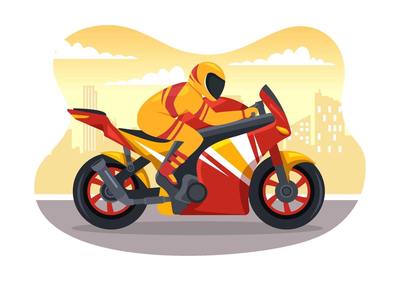 campeonato de corrida de motocicleta na ilustração da pista de corrida com motor de pilotagem para a página inicial em modelos desenhados à mão de desenhos animados planos vetor