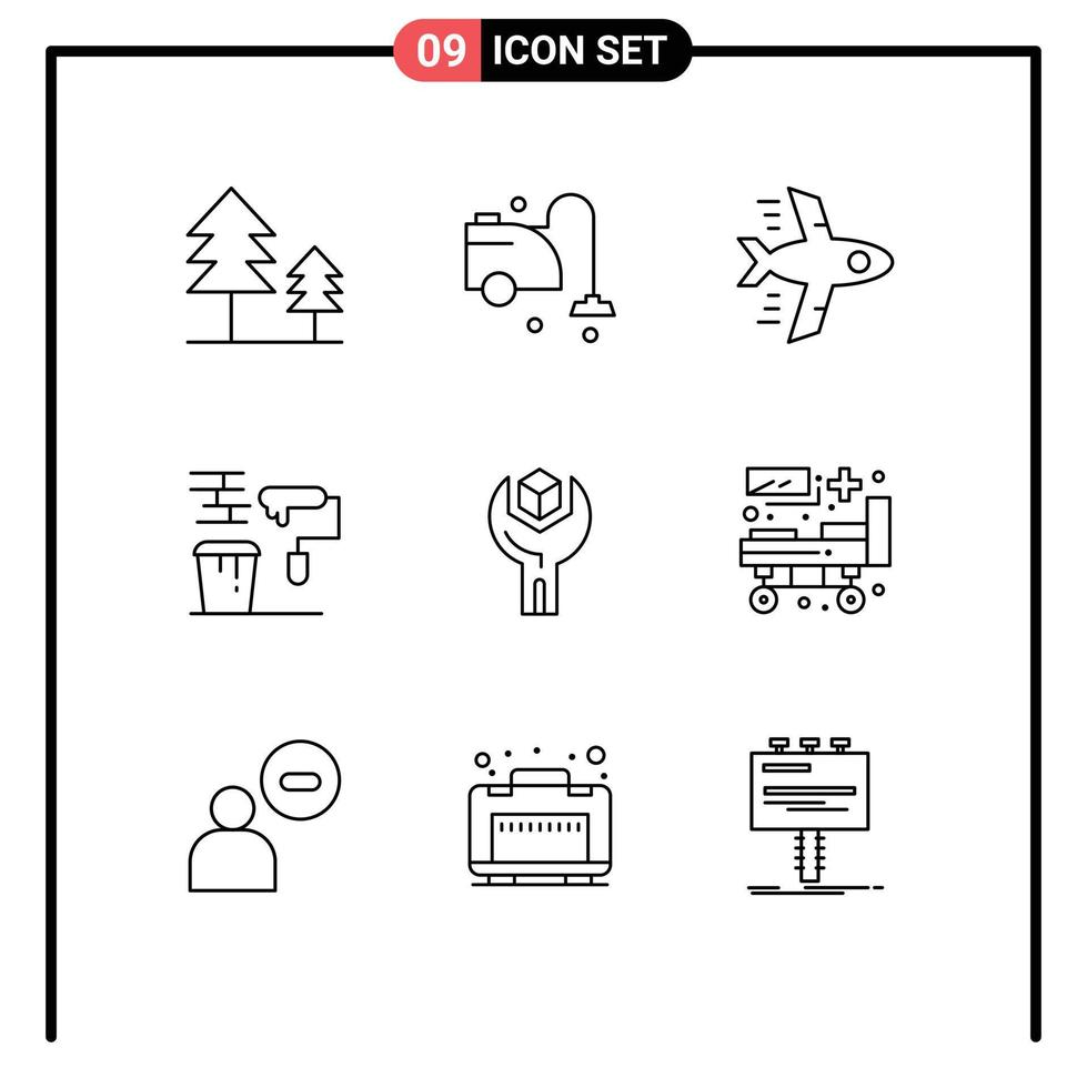 conjunto de 9 sinais de símbolos de ícones de interface do usuário modernos para ferramentas de vôo de configuração de produto pintando elementos de design de vetores editáveis