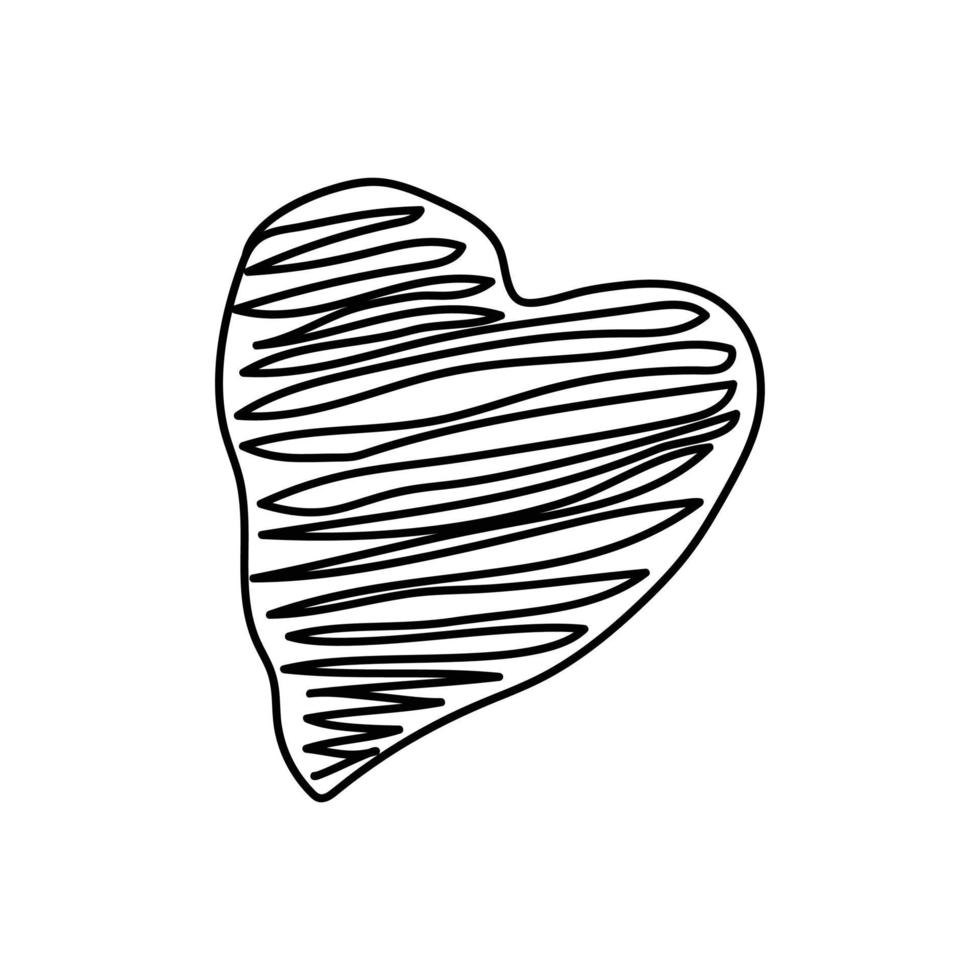 doodle mão desenhada forma de coração preto. elemento de decoração ornamental do feriado do dia dos namorados. isolado no fundo branco vetor