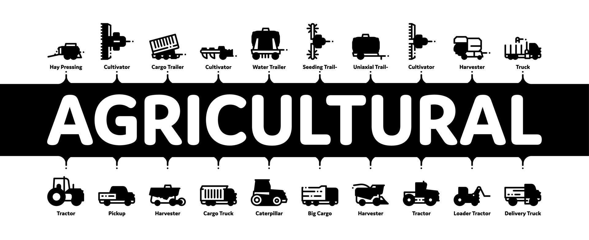 vetor de banner infográfico mínimo de veículos agrícolas