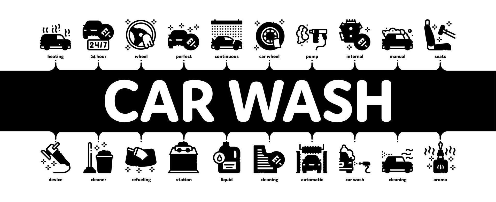 vetor de banner infográfico mínimo de serviço automático de lavagem de carro