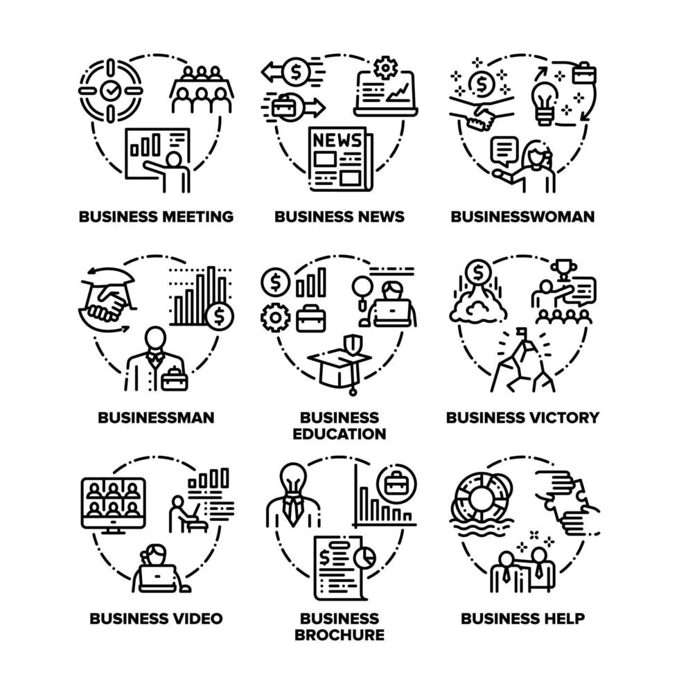 conjunto de ícones de negócios ilustração em vetor preto