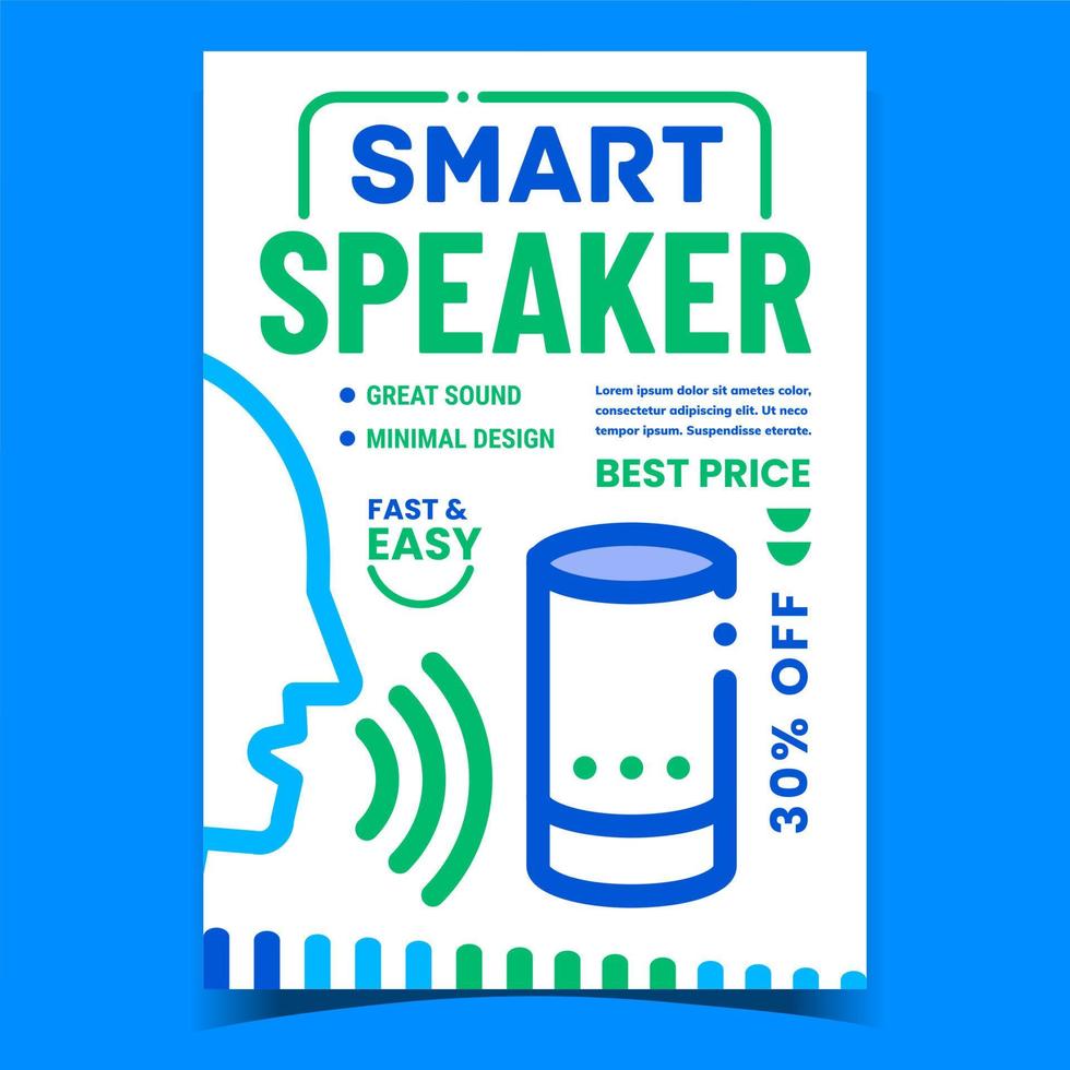 vetor de cartaz promocional de gadget de alto-falante inteligente
