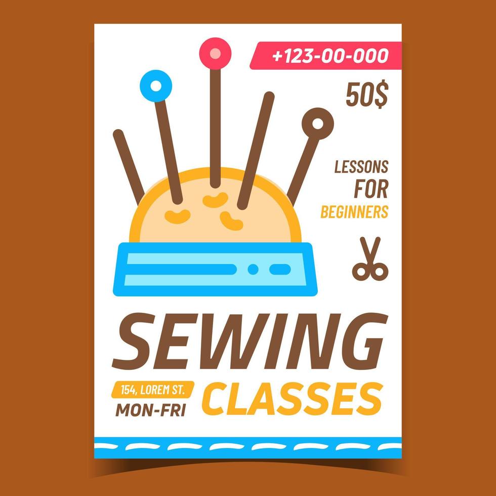 vetor de cartaz de promoção criativa de aulas de costura