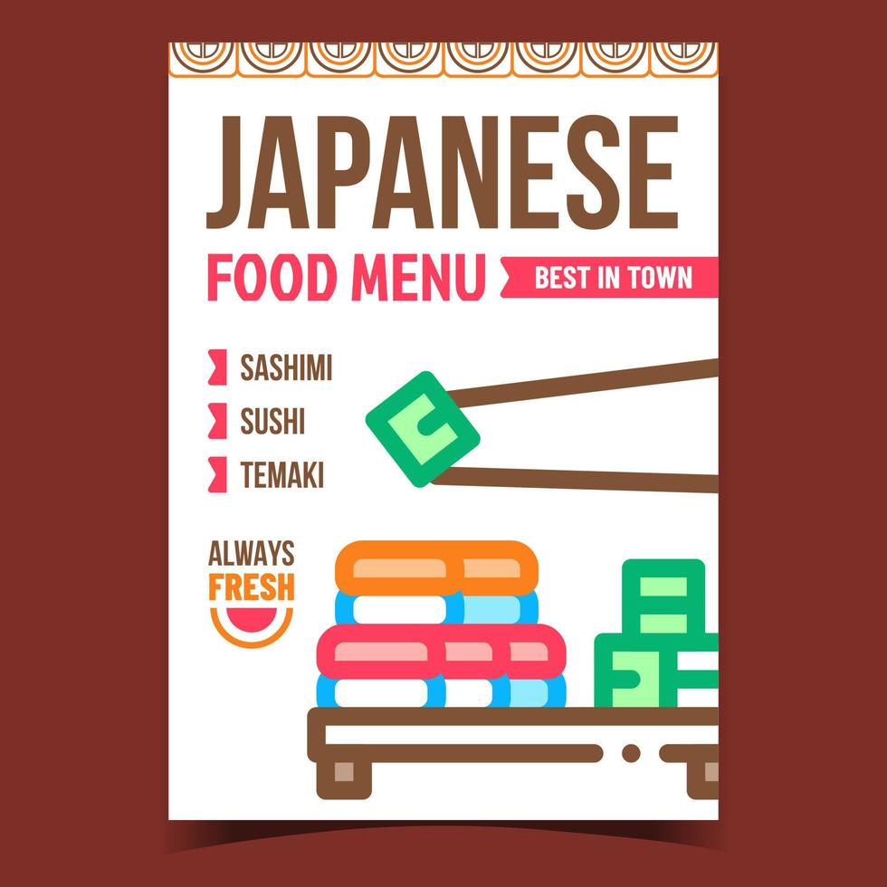 vetor de banner promocional criativo de menu de comida japonesa