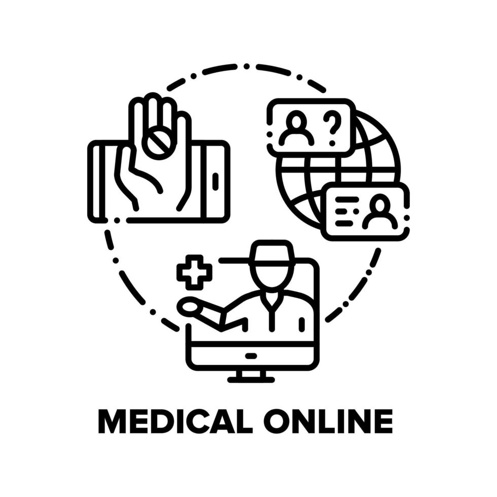 ilustração em preto do conceito de vetor on-line médico