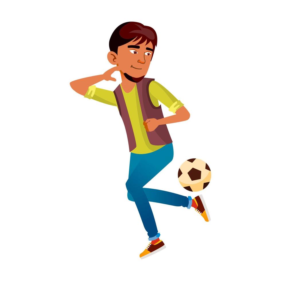 garoto adolescente chuta jogando futebol vetor