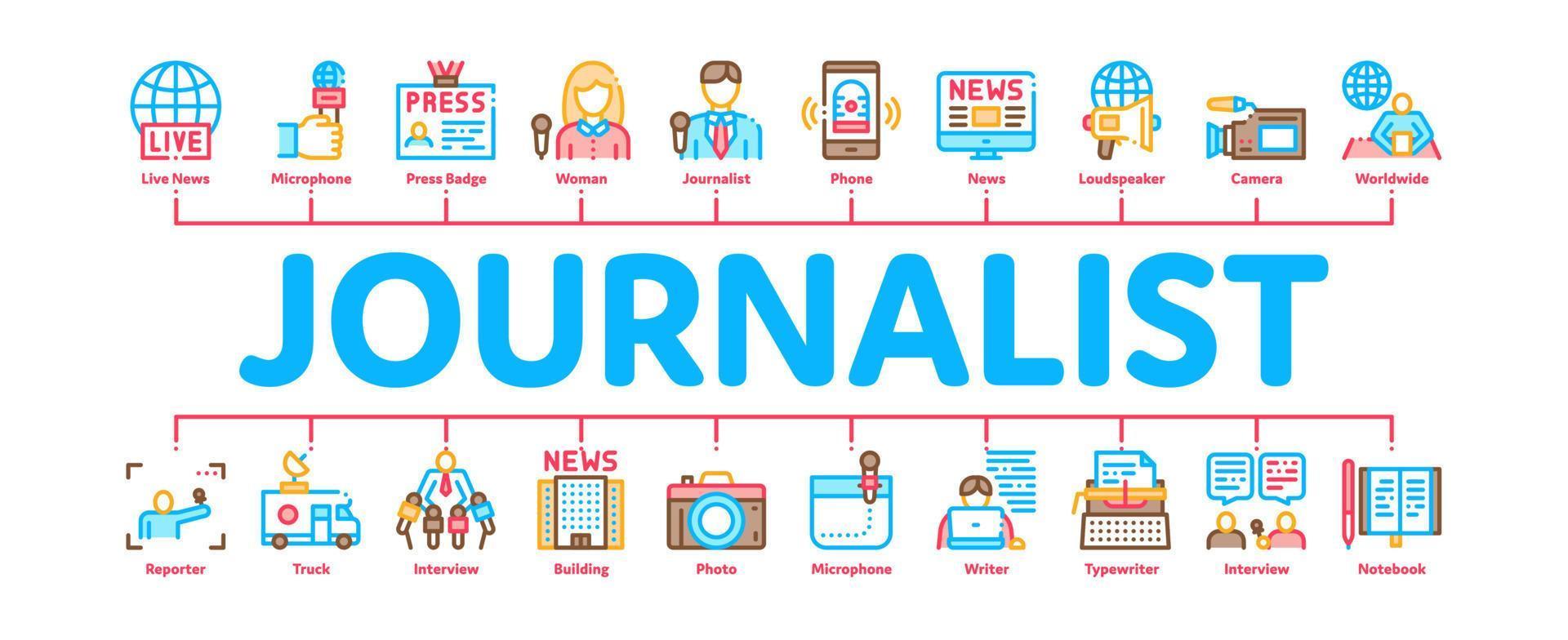 vetor de banner de infográfico mínimo de jornalista repórter