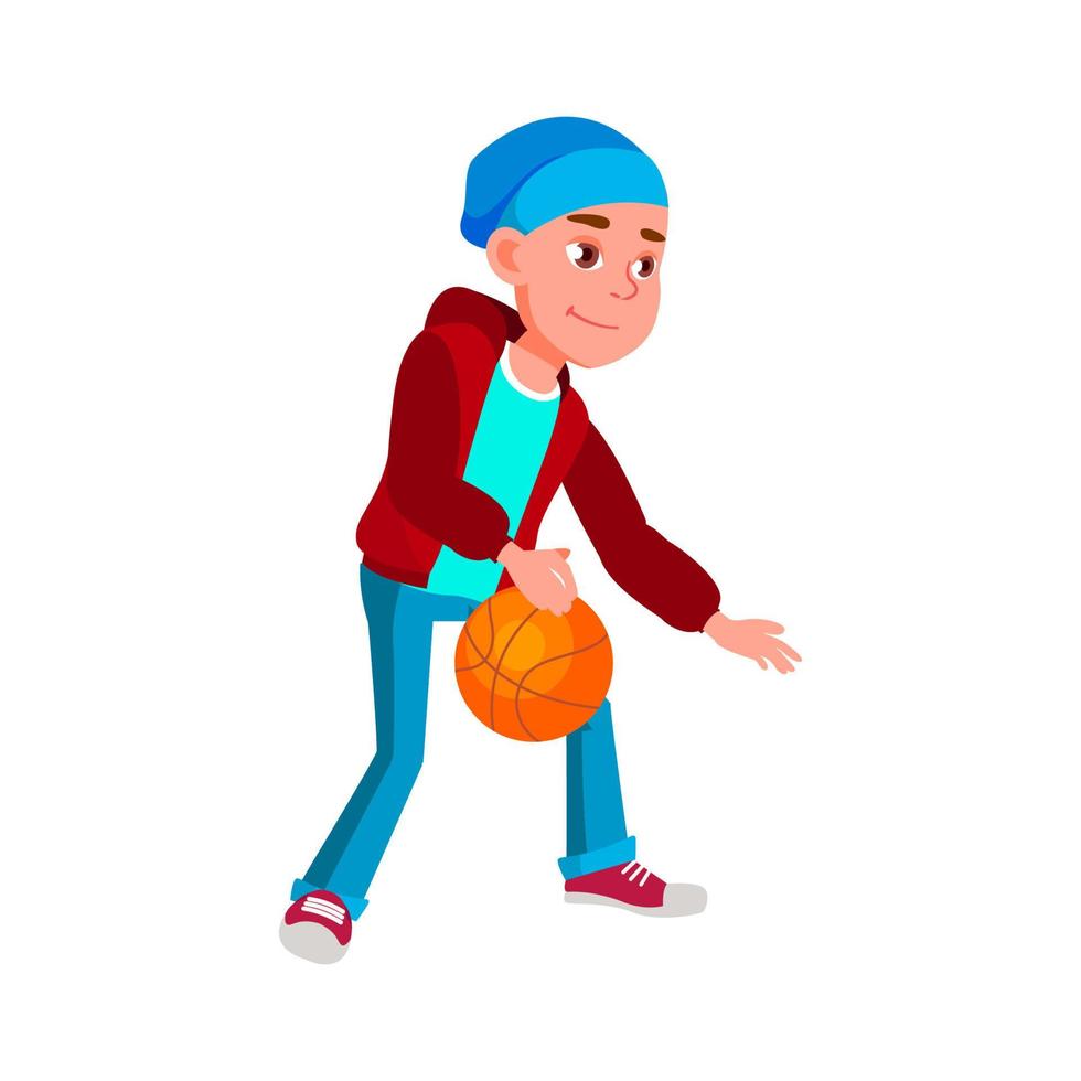 menino de escola jogando vetor de jogo de esporte de basquete