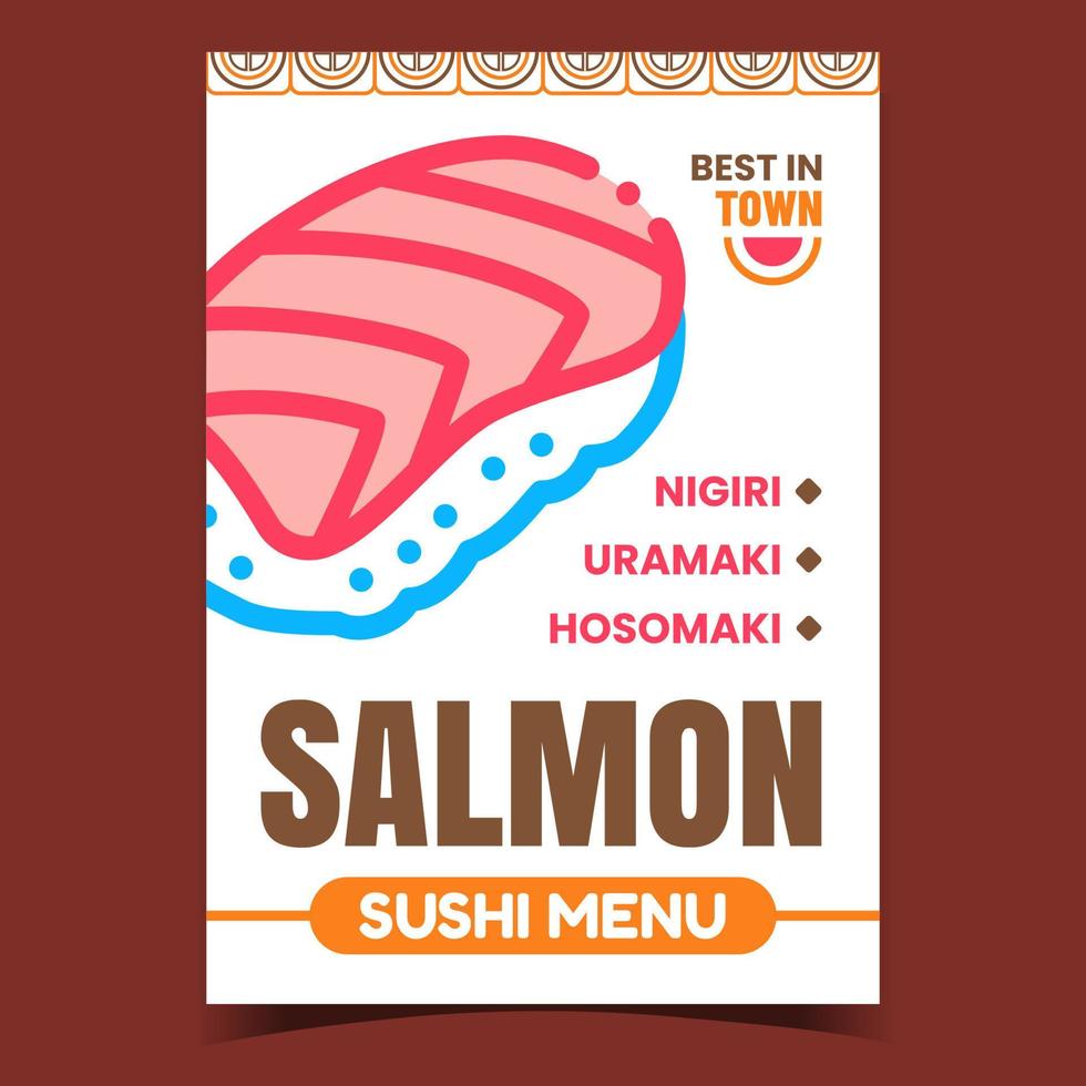 vetor de banner de promoção criativa de menu de sushi de salmão