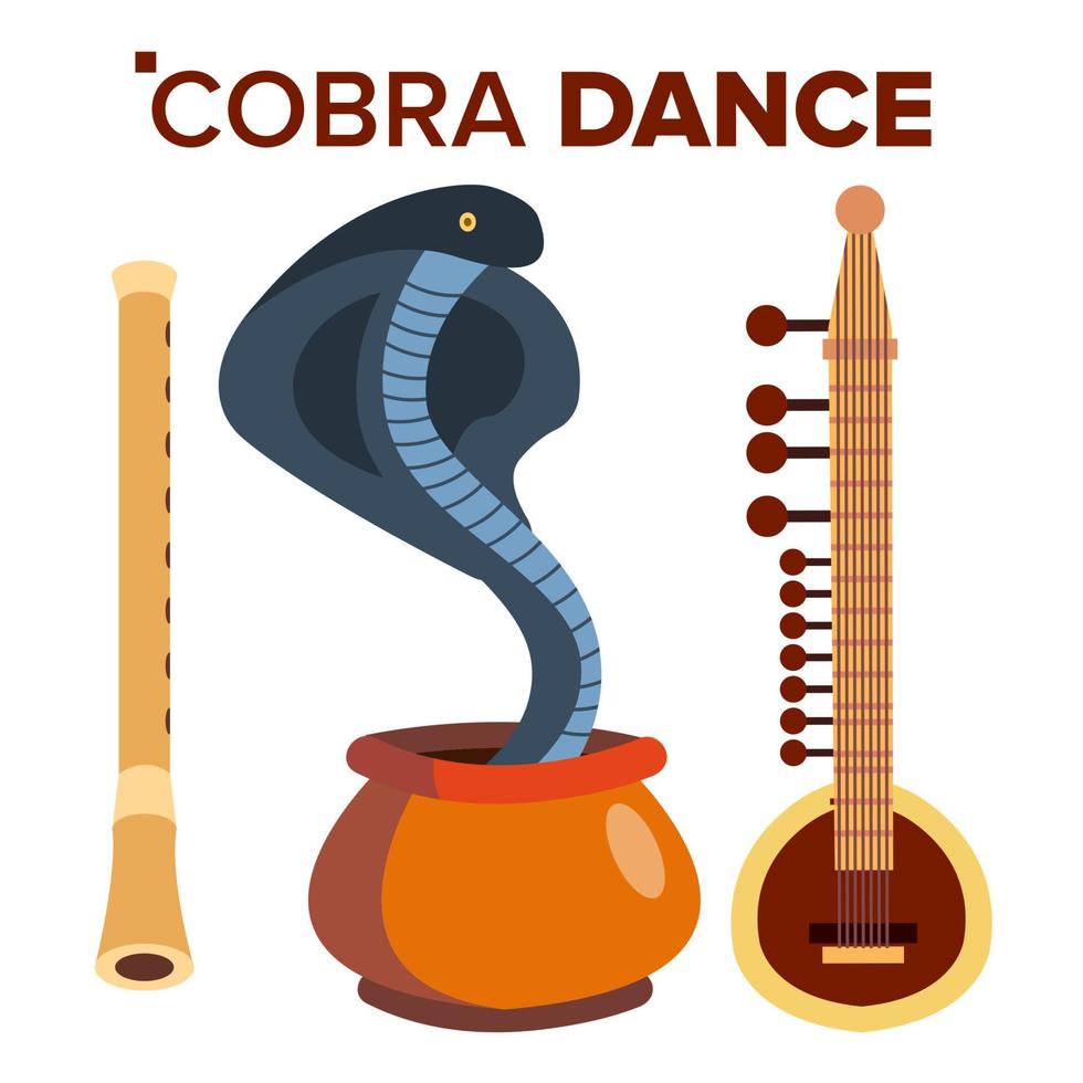 vetor de dança de cobra. carga de cobras. flauta e pote. Índia. ilustração isolada dos desenhos animados