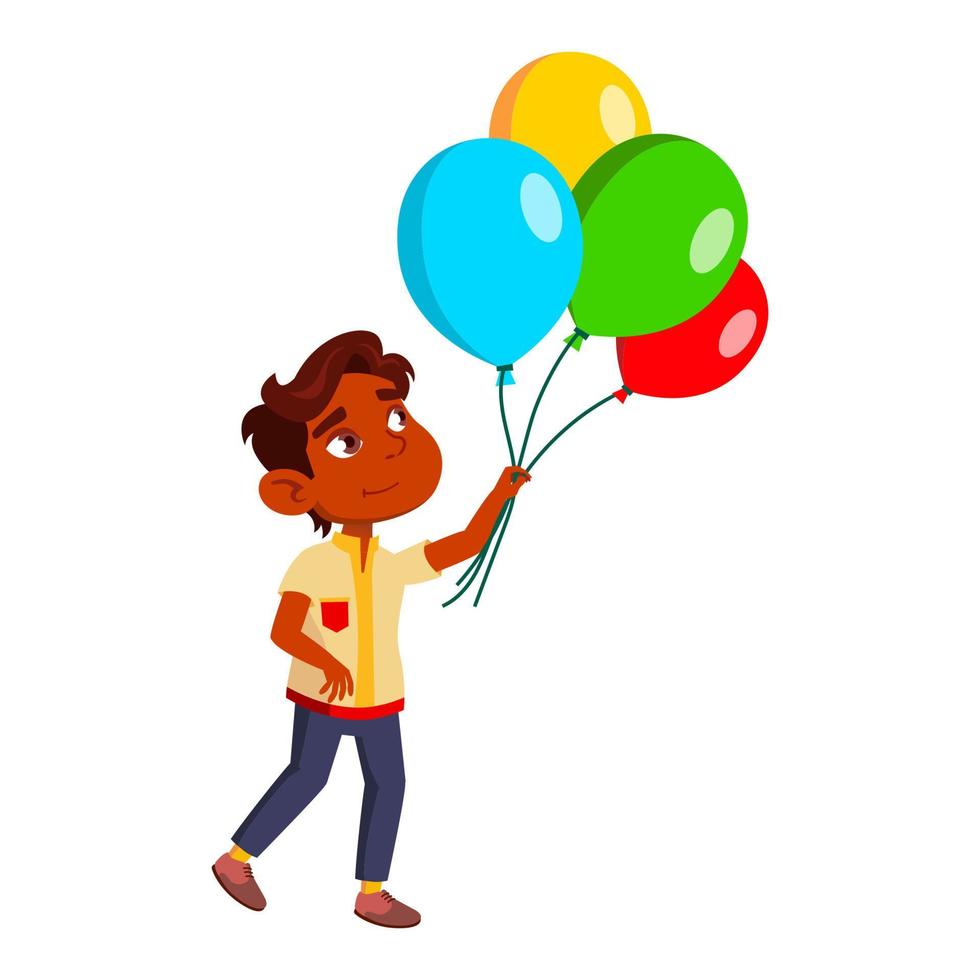 garoto garoto andando e olhando para o vetor de balões de ar