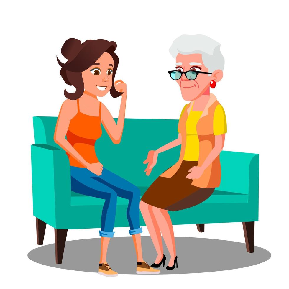 mulher adulta conversando com sua mãe madura no vetor do sofá. ilustração isolada