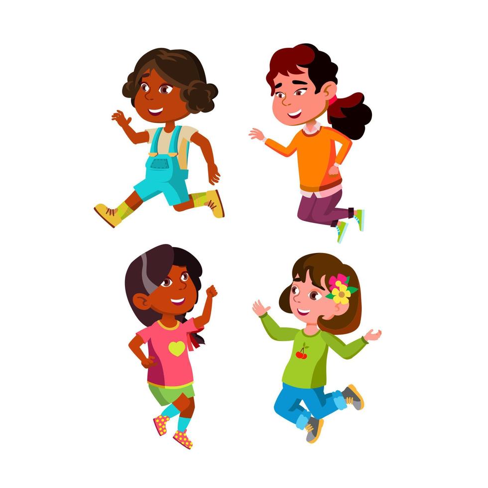 crianças pulando meninas comemoram vetor de conjunto de vitória