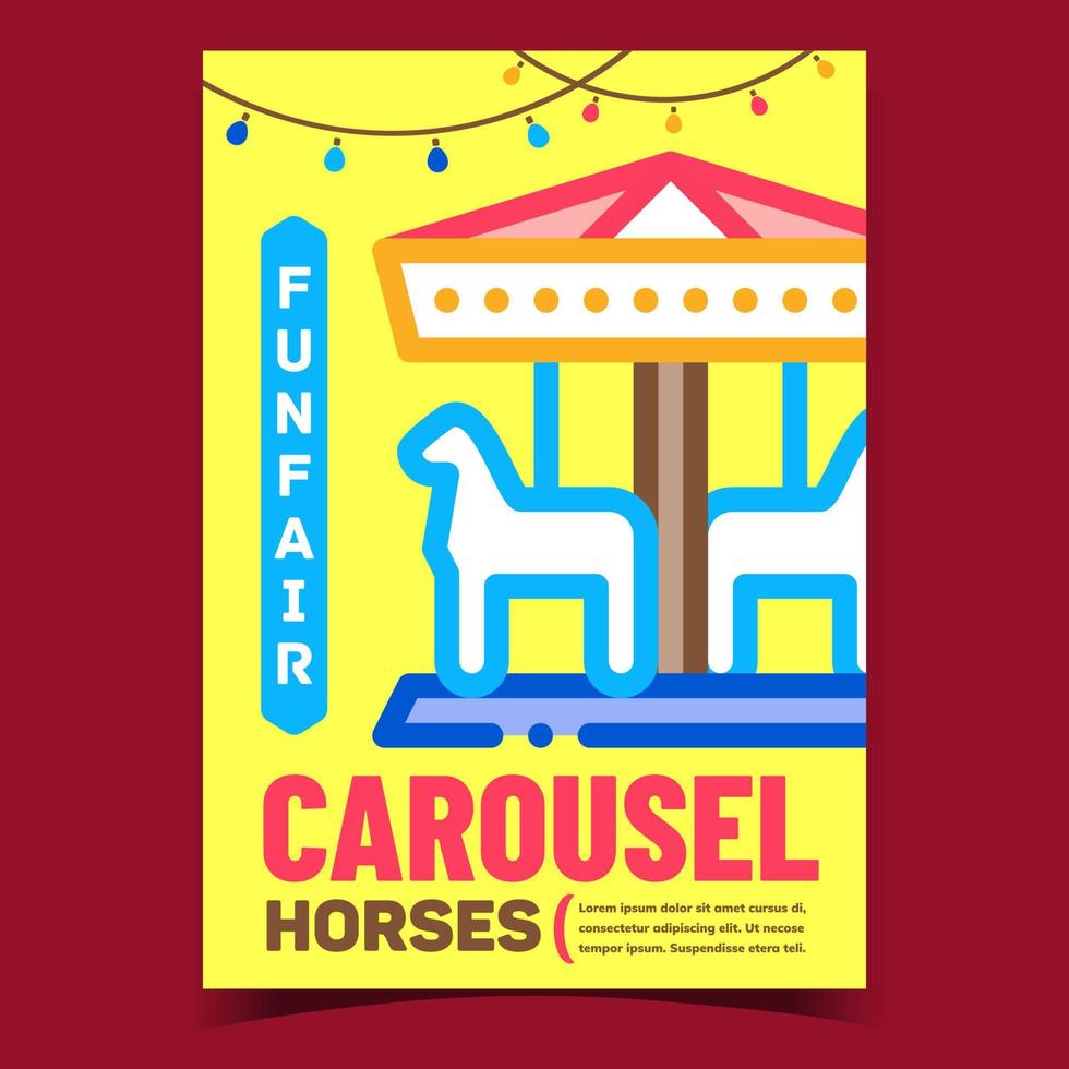 vetor de cartaz de publicidade de carrossel de cavalos de parque de diversões