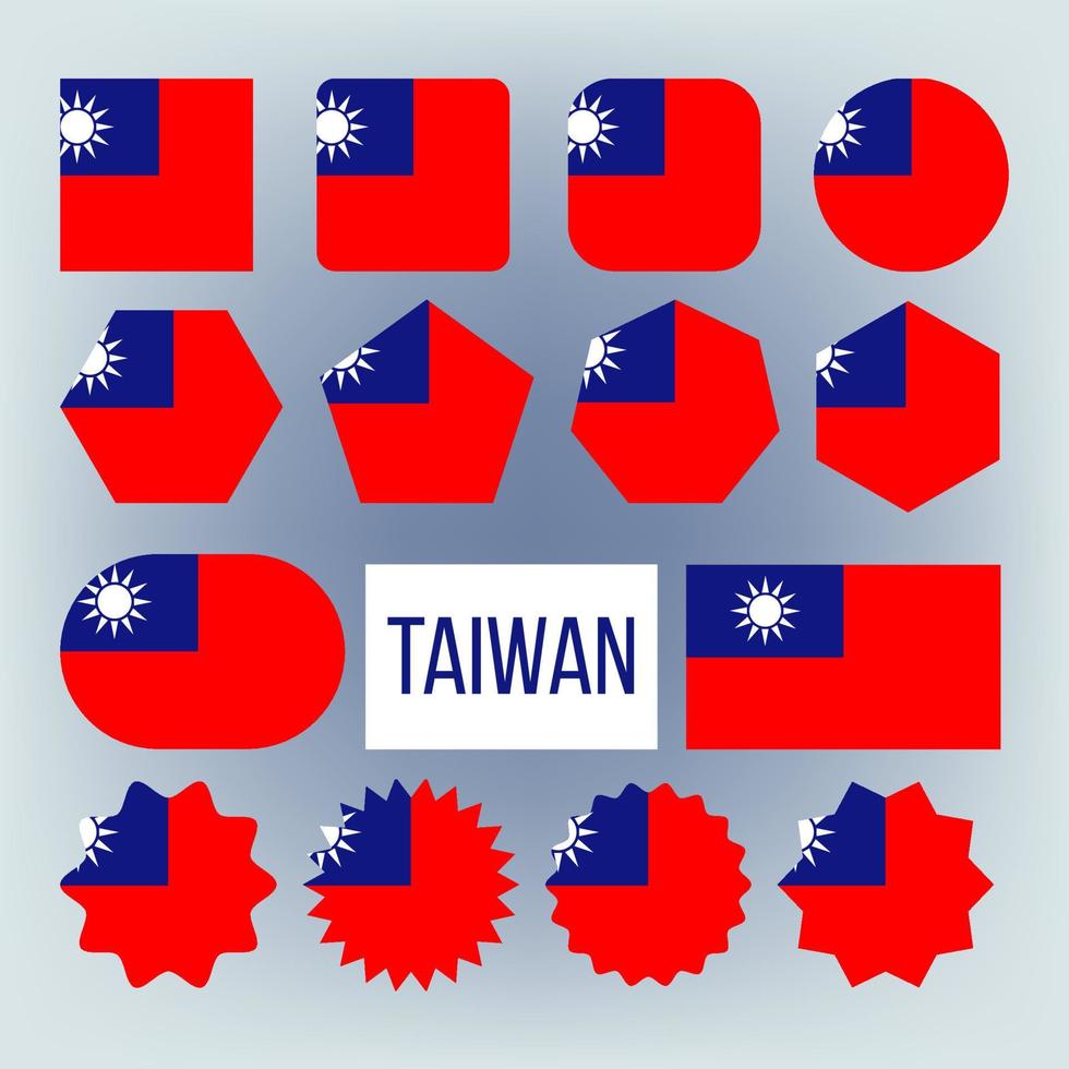 conjunto de bandeiras nacionais de vetor de várias formas de taiwan