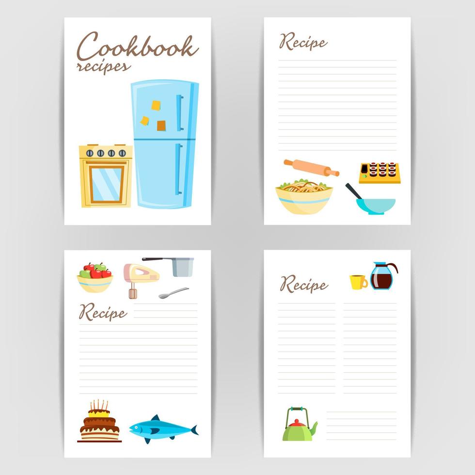 vetor de livro de receitas. página de cartão de livro de receitas de cozinha de receita. em branco para o texto. ilustração plana