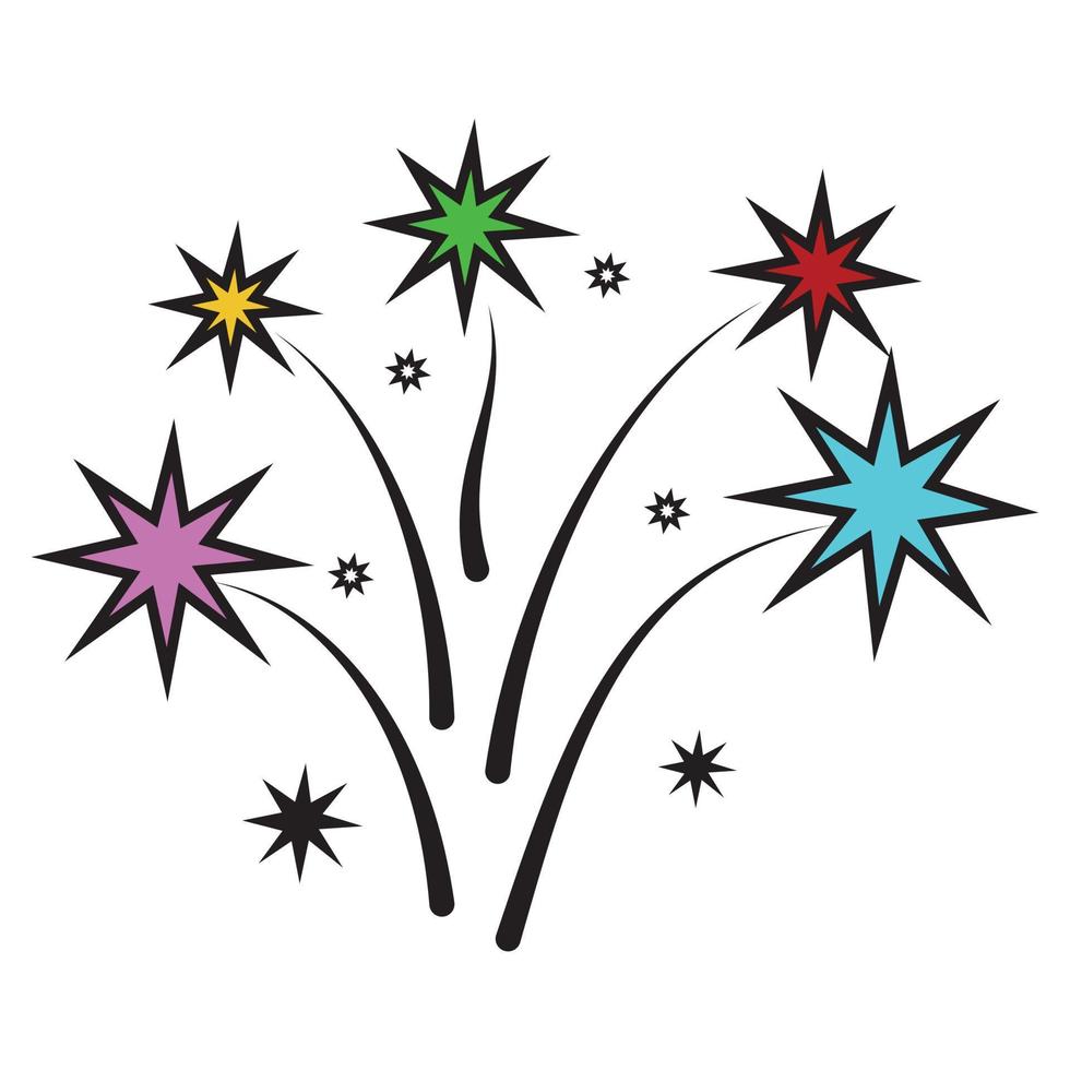 um conjunto de ilustrações vetoriais coloridas de desenhos animados de estrelas, cometa, saudação, fogos de artifício, isolados em um fundo branco. vetor