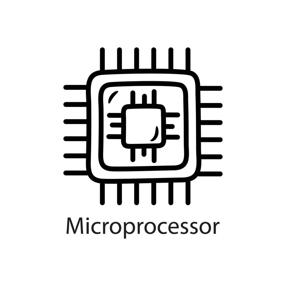 ilustração do projeto do ícone do esboço do microprocessador. símbolo de dados no arquivo eps 10 de fundo branco vetor