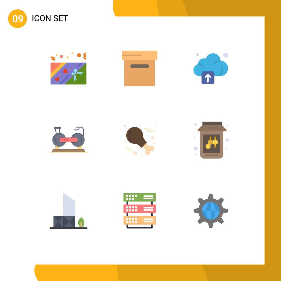 pacote de 9 sinais e símbolos modernos de cores planas para mídia impressa na web, como abelhas, bicicleta de ação de graças, aves fittness, elementos de design vetorial editáveis vetor