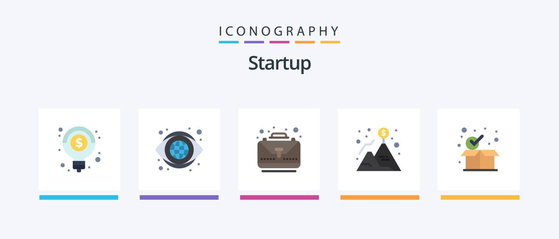 pacote de ícones de inicialização plana 5, incluindo pacote. dólar. caso. sucesso. bandeira. design de ícones criativos vetor