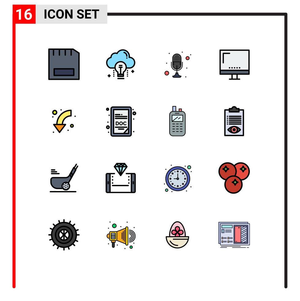 conjunto de 16 sinais de símbolos de ícones de interface do usuário modernos para microfone de conversa de lâmpada de computador eletrônico, elementos de design de vetor criativo editáveis
