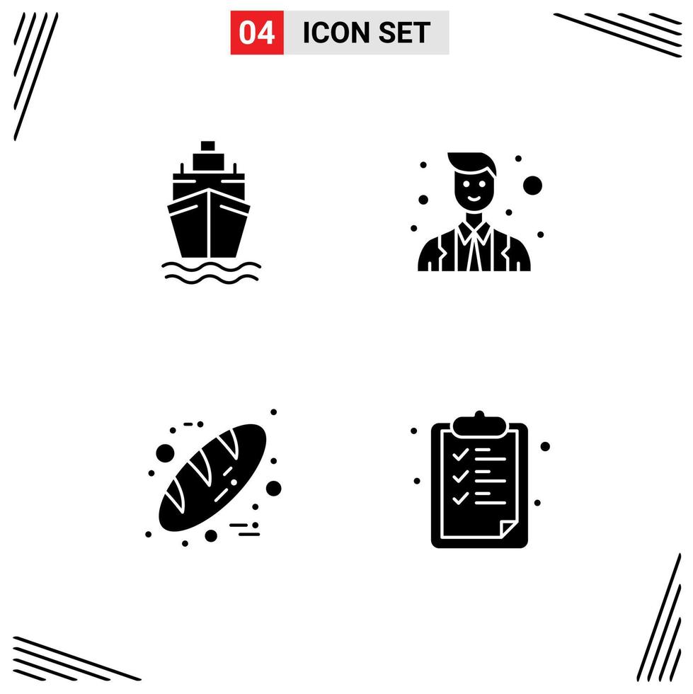4 pacote de glifos sólidos de interface de usuário de sinais e símbolos modernos de elementos de design de vetores editáveis de papel policial de oficial de comida de navio