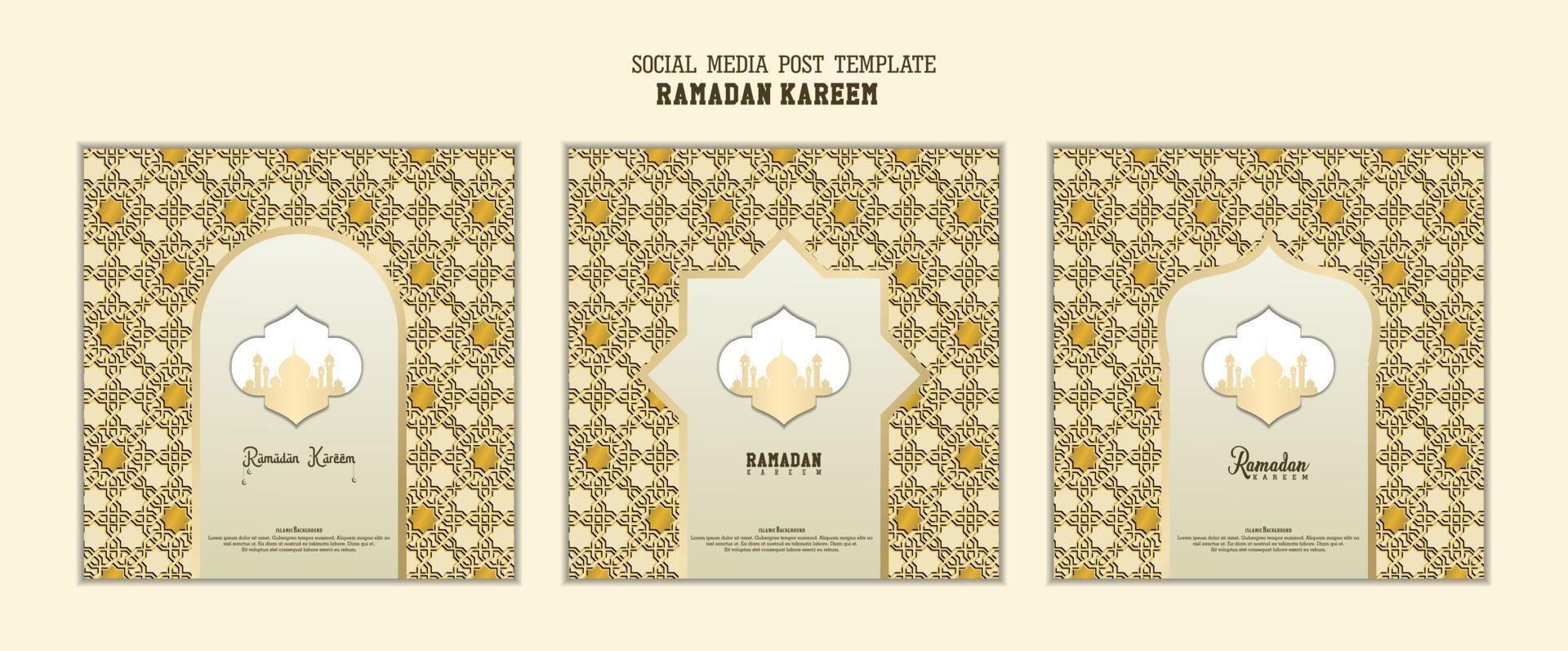 conjunto de modelo de postagem de mídia social em fundo quadrado com design de ornamento simples para ramadan kareem. bom modelo para design de celebração islâmica. vetor