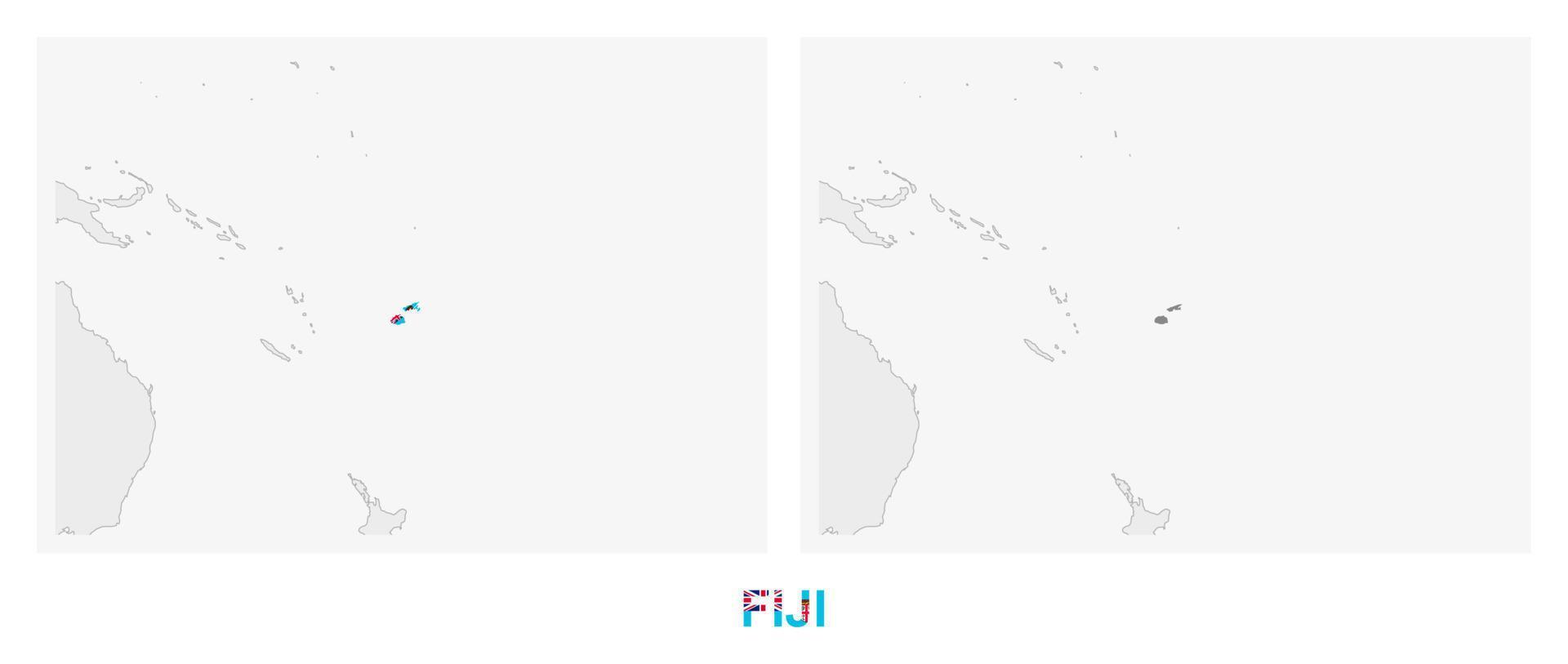 duas versões do mapa de fiji, com a bandeira de fiji e destacadas em cinza escuro. vetor