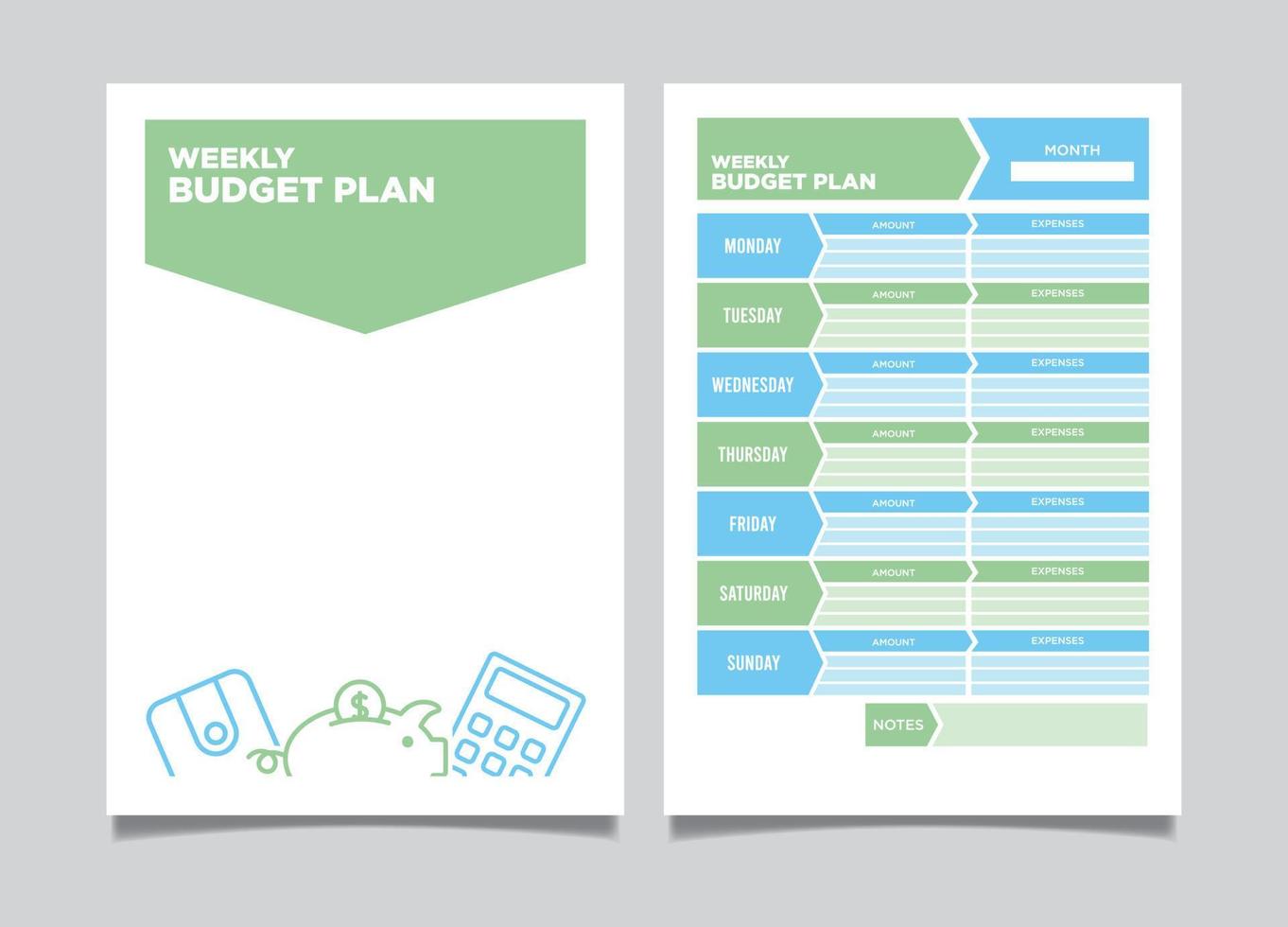 pronto para imprimir design de modelo de planejador de orçamento de tamanho a4. layout de design do planejador de orçamento para impressão semanal. vetor