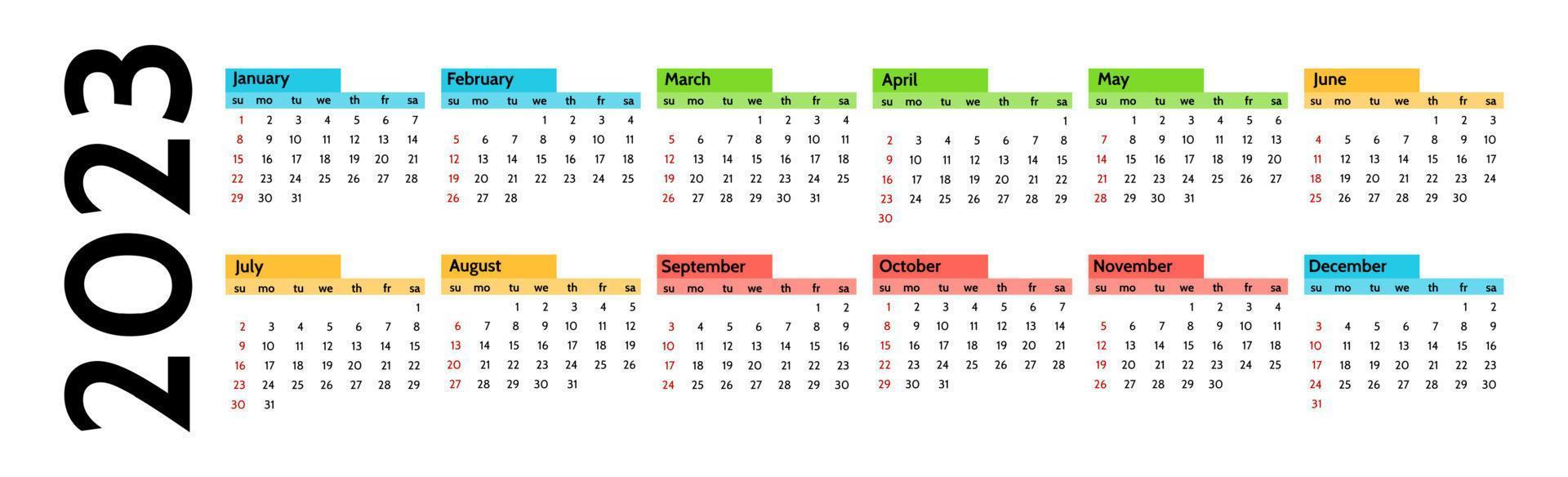 calendário para 2023 isolado em um fundo branco vetor