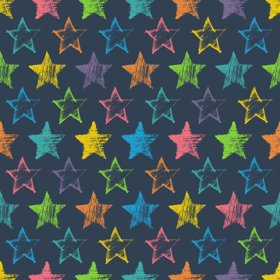 padrão sem emenda com estrelas azuis desenhadas à mão sobre fundo azul. textura abstrata grunge. ilustração vetorial vetor