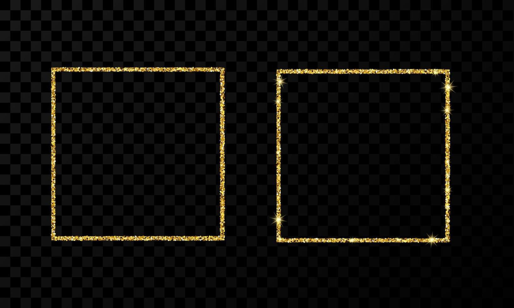 moldura quadrada dourada. dois quadros brilhantes modernos com efeitos de luz isolados em fundo transparente escuro. ilustração vetorial. vetor