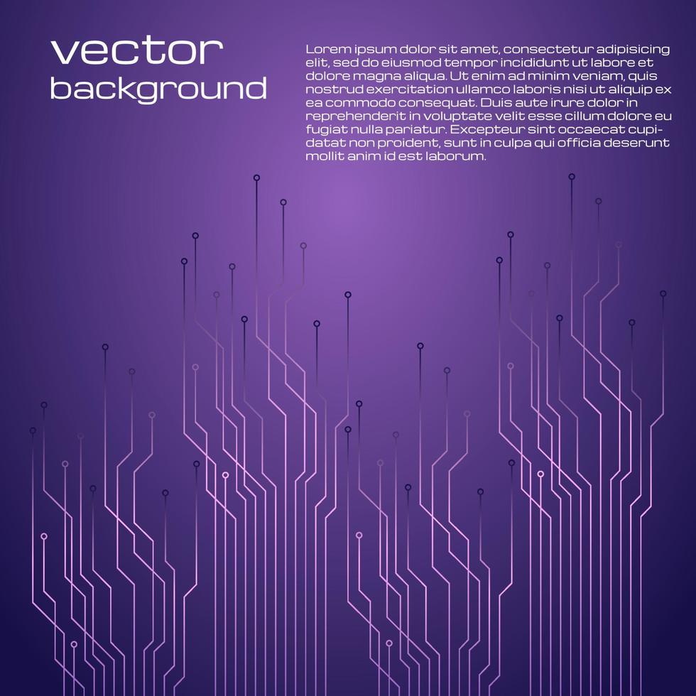 abstrato tecnológico roxo com elementos do microchip. textura de fundo da placa de circuito. ilustração vetorial. vetor