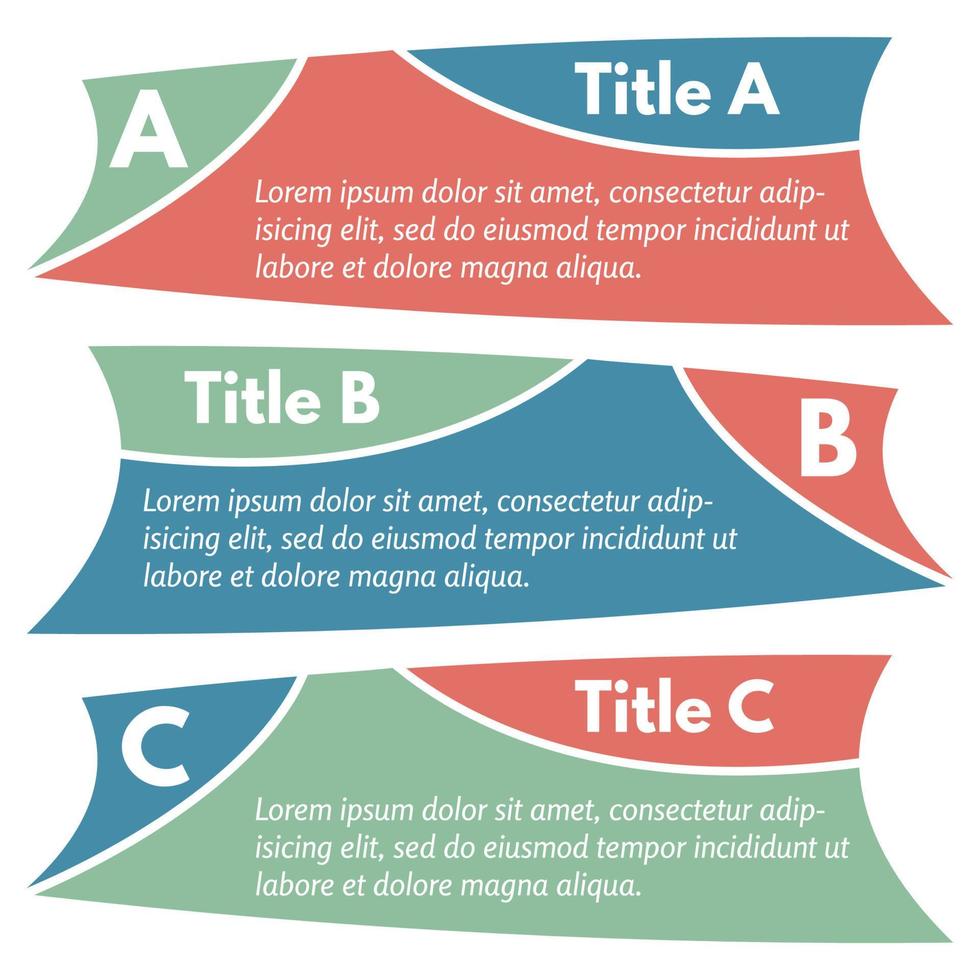 conjunto de três banners de opções coloridas horizontais. modelo de design infográfico passo a passo. ilustração vetorial vetor