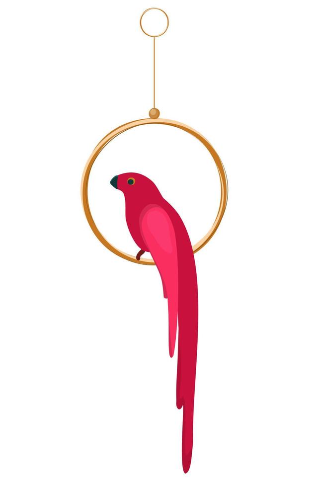 papagaio em um poleiro. um papagaio rosa senta-se em um anel. aves. ilustração vetorial isolada vetor